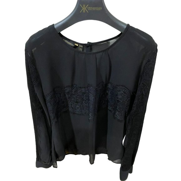 NWT Kardashian Kollection Lace Overlay Sheer Blouse Size Large - Picture 2 of 11